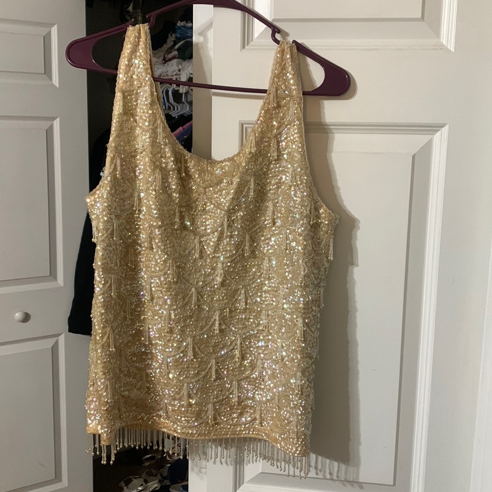 Cardell Vintage Beige Sequin Zip Back Blouse